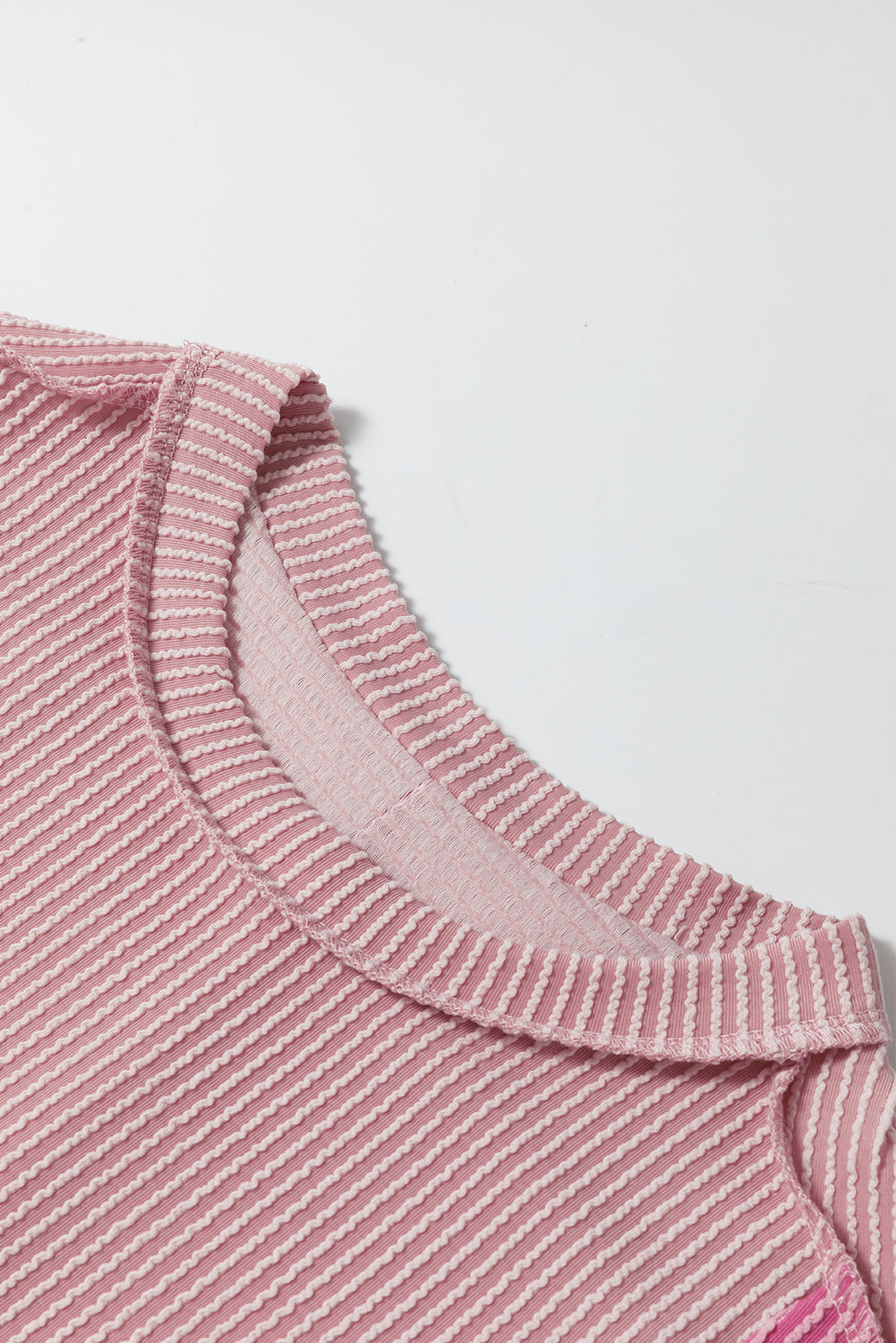 Pink Textured Colorblock Crew Neck T Shirt