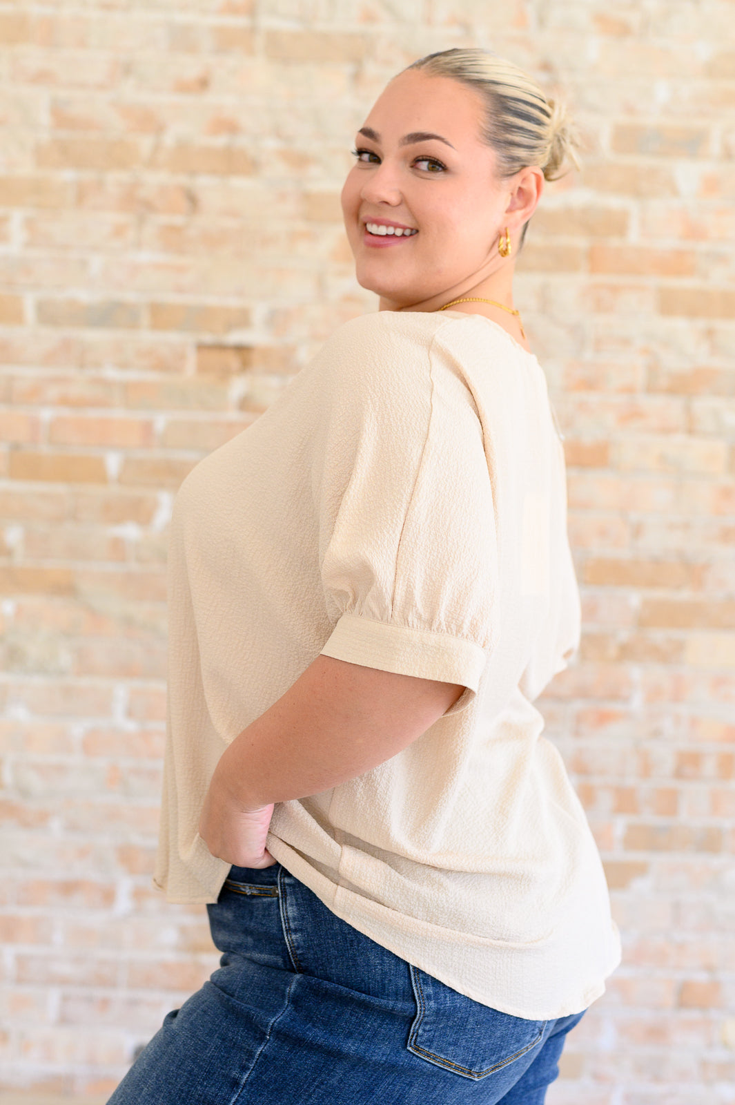 Up For Anything V-Neck Blouse in Taupe